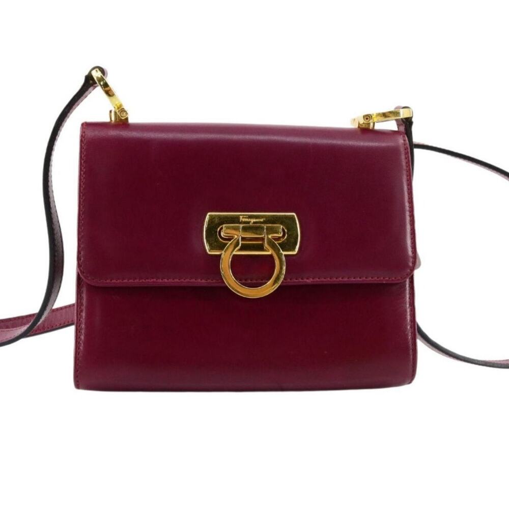 Ferragamo Gancini Burgundy Mini Handbag